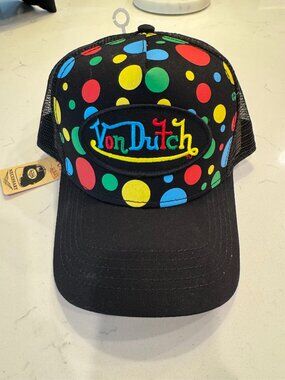 Von Dutch Black multicolored Polka Dot Trucker Hat - NWT